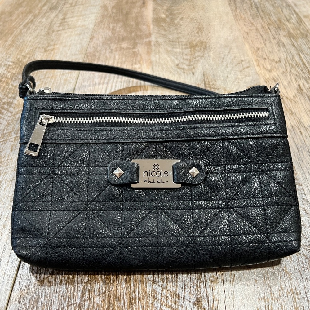 Nicole by Nicole Miller Black Quilted Wristlet Bag NNM9860 Faux Leather